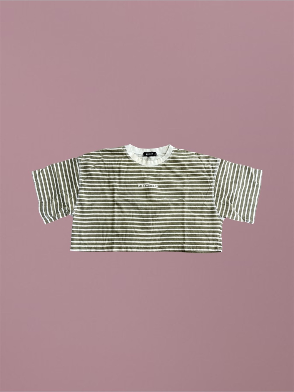 Missguided + Olive Green & White Striped Crop Tee